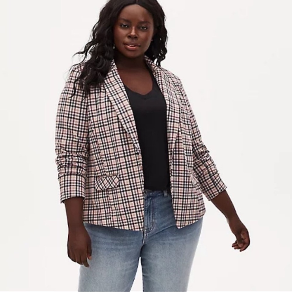 Torrid Taupe Plaid Double Knit Blazer